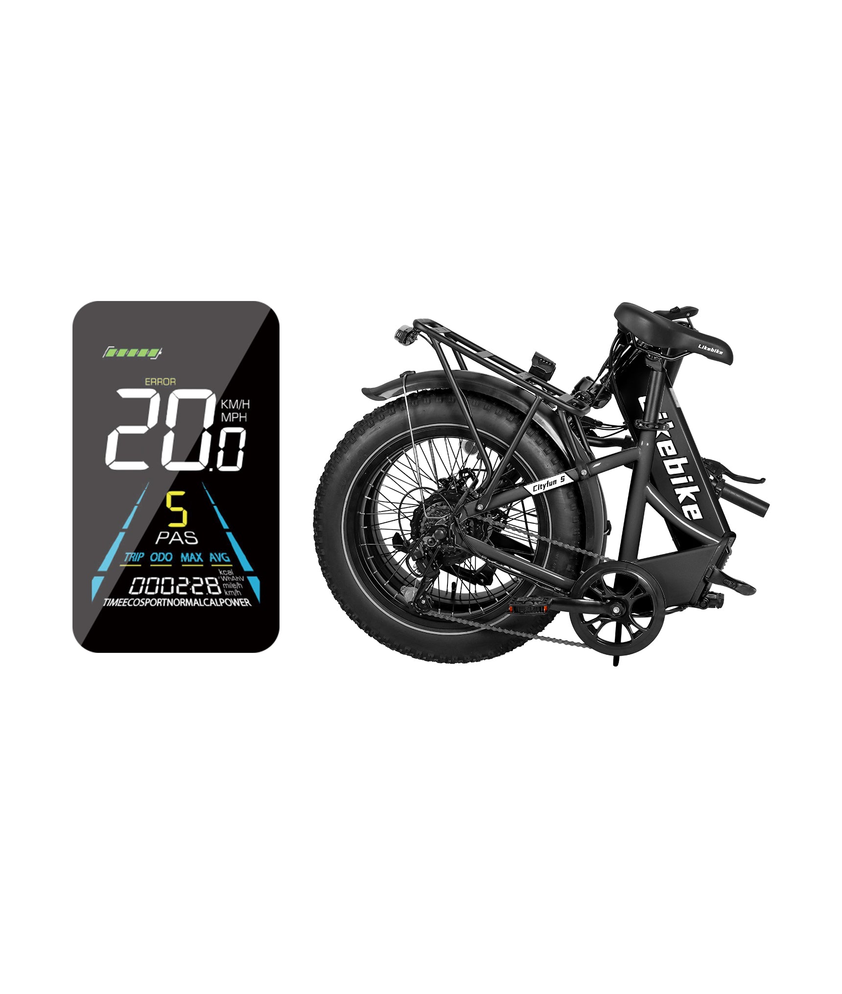 Likebike Cityfun Folding Fat Tire E-Bike, 1500W Peak Power, Portable All-Terrain Electric Bike