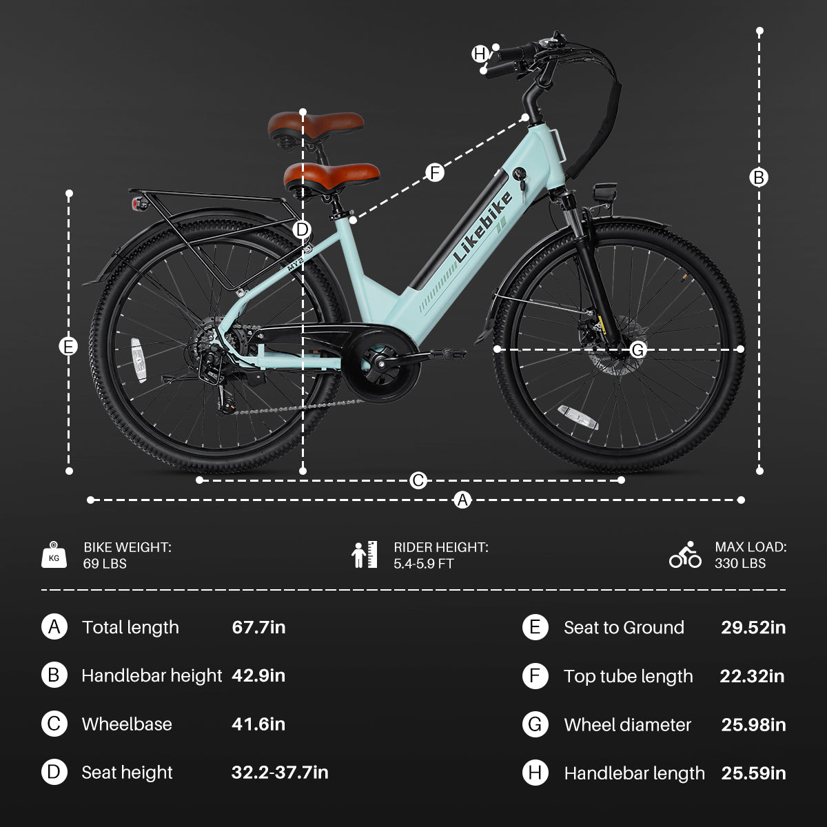 Likebike MY2 26" Step-Through Electric Bike for Adults, UL 2849 Certified Commuter Ebike