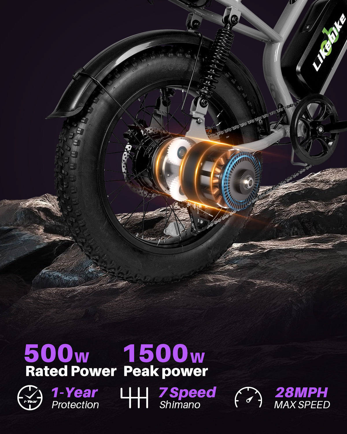 Likebike U12 Fat Tire Electric Bike: 1500W Peak Power, 50 Miles Range, All-Terrain Ebike