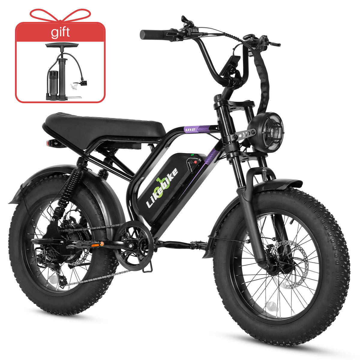Likebike U12 Fat Tire Electric Bike: 1500W Peak Power, 50 Miles Range, All-Terrain Ebike