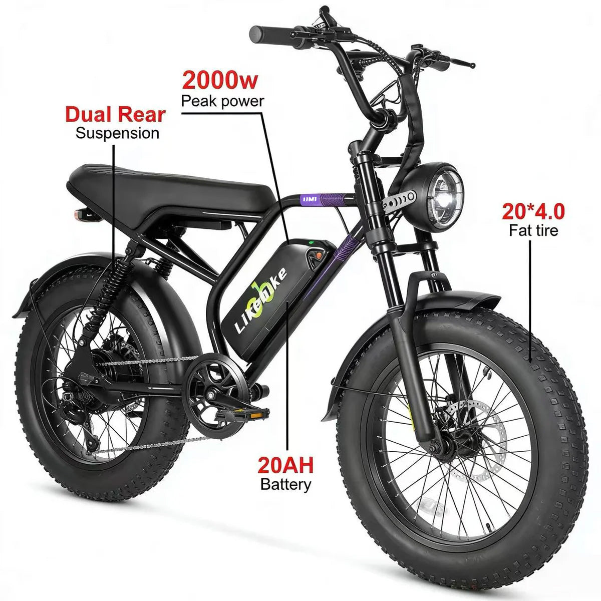 Likebike UM1(Formerly U12) Off-Road Ebike,2000W Fat Tire, UL 2849