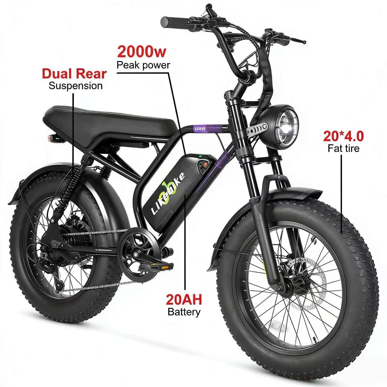U12  High-Performance E-bike | 2000W Peak Power, 50-Mile Range & Dual Safety (BMS + Hydraulic Brakes)
